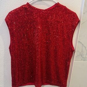 Calvin Klein Sparkling Red Sequin Blouse